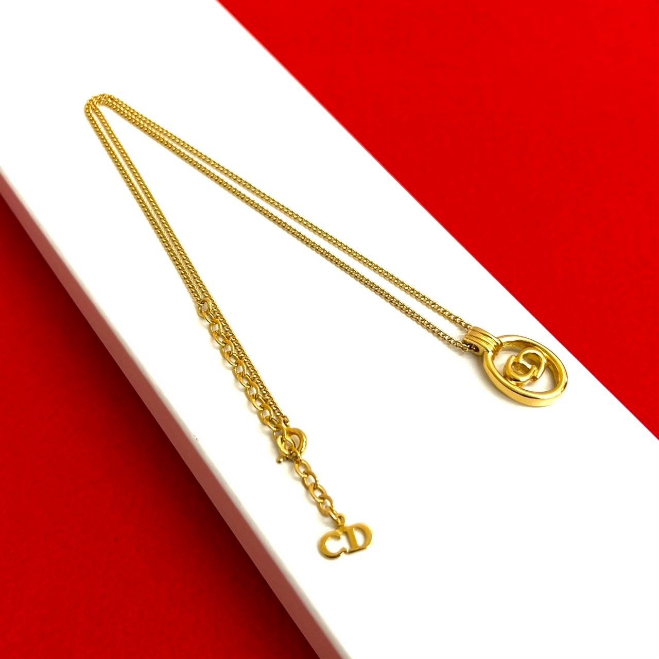 Christian Dior ディオール ヴィンテージ CD ロゴ GP チェーン ネックレス ペンダント アクセサリー ゴールド 28905