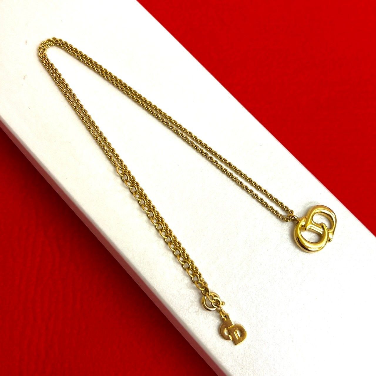 Christian Dior ディオール ヴィンテージ CD ロゴ GP チェーン ネックレス ペンダント アクセサリー ゴールド 23705