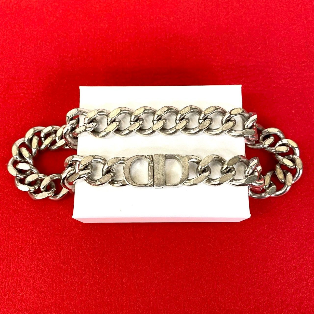 Christian Dior クリスチャンディオール CD ロゴ メタル ネックレス チョーカー アクセサリー シルバー 97529