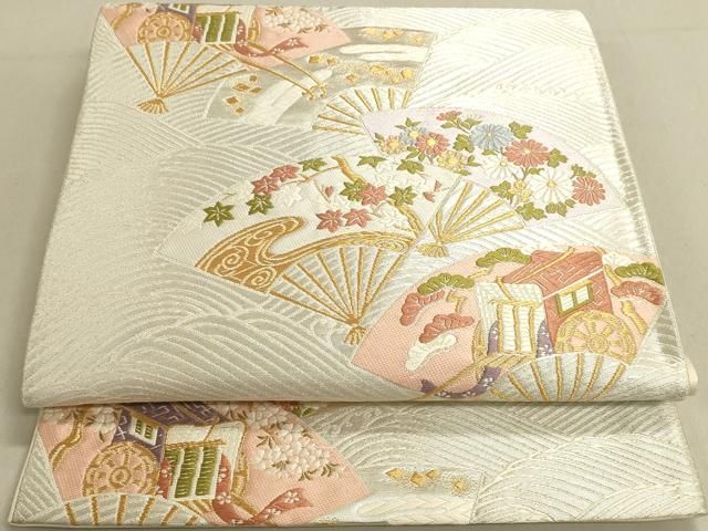 平和屋着物◎六通柄袋帯 唐織 天平扇面文 金銀糸 正絹 逸品 DABA2212ya