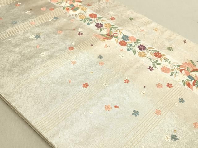 平和屋着物◎六通柄袋帯 唐織 瑞鳥枝垂桜文様 金糸 正絹 逸品