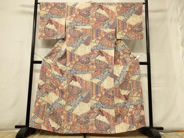 平和屋着物□上質な小紋 型染め 切嵌花鳥文 正絹 逸品 CABB8206in