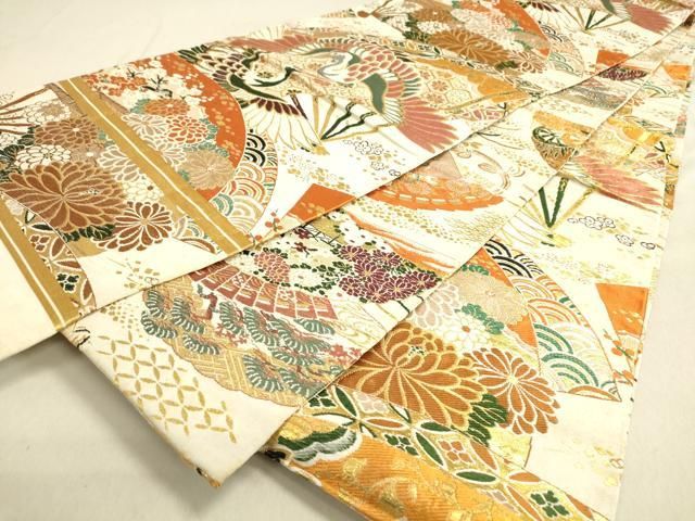 平和屋着物◎アンティーク 大正ロマン 丸帯 飛鶴花文 金糸 正絹 逸品