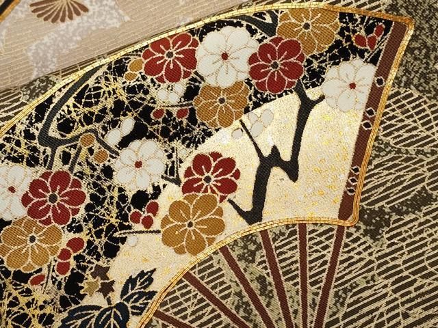 平和屋着物□豪華黒留袖 駒刺繍 道長飛鶴扇面花文 金彩 正絹 逸品