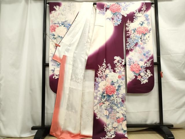 平和屋着物□豪華振袖 乱菊 牡丹花車文 暈し染め 金銀彩 正絹 逸品