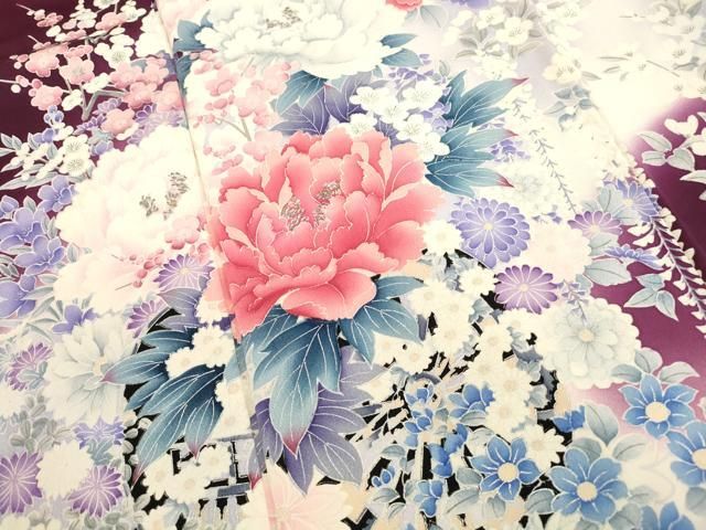 平和屋着物□豪華振袖 乱菊 牡丹花車文 暈し染め 金銀彩 正絹 逸品