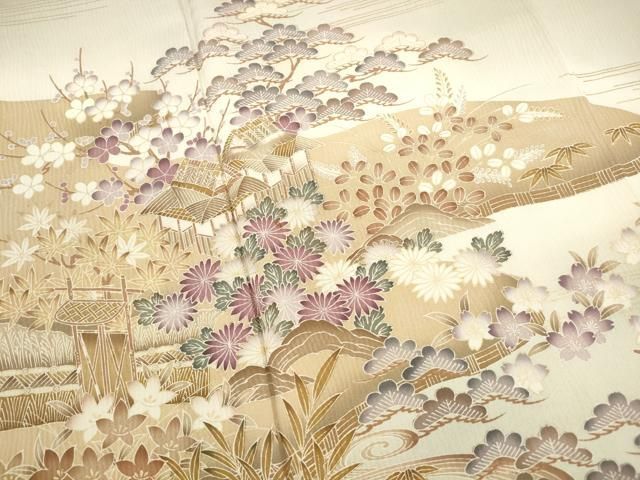 平和屋着物□訪問着 渡橋風景文 松竹梅 暈し染め 金彩 正絹 逸品