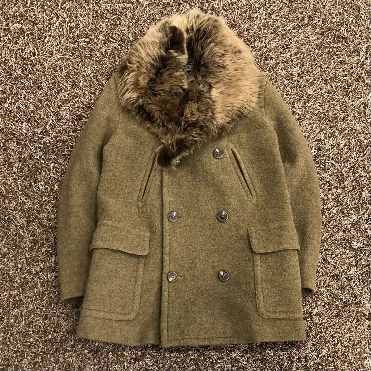 ラルフローレン レディース シープスキン ファーカラ― ウールコート