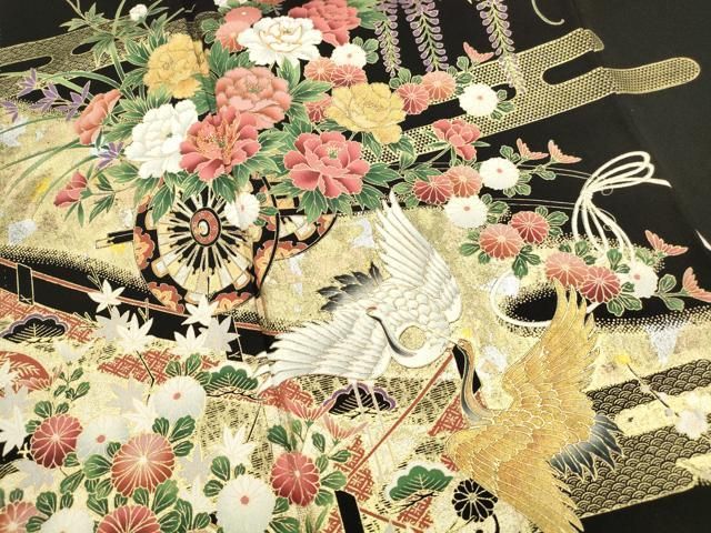 平和屋着物□豪華黒留袖 作家物 飛鶴花車文 金銀彩 正絹 逸品
