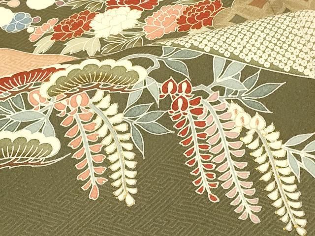 平和屋着物□豪華色留袖 作家物 吉祥草花文 藤花房 金彩 正絹 逸品