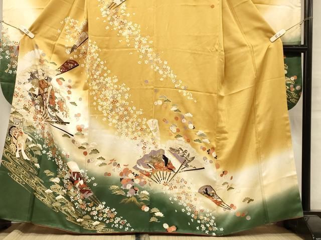 平和屋着物□豪華振袖 御所車扇面花文 暈し染め 金彩 正絹 逸品