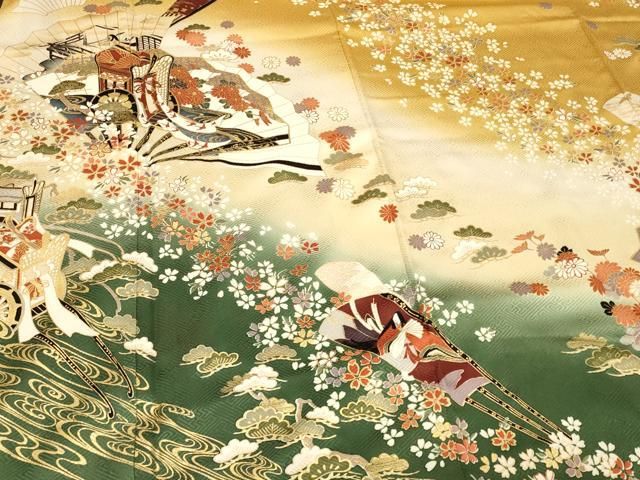 平和屋着物□豪華振袖 御所車扇面花文 暈し染め 金彩 正絹 逸品