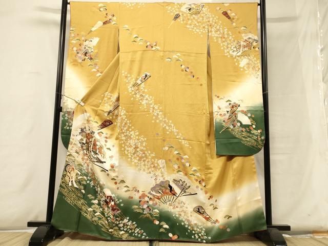 平和屋着物□豪華振袖 御所車扇面花文 暈し染め 金彩 正絹 逸品