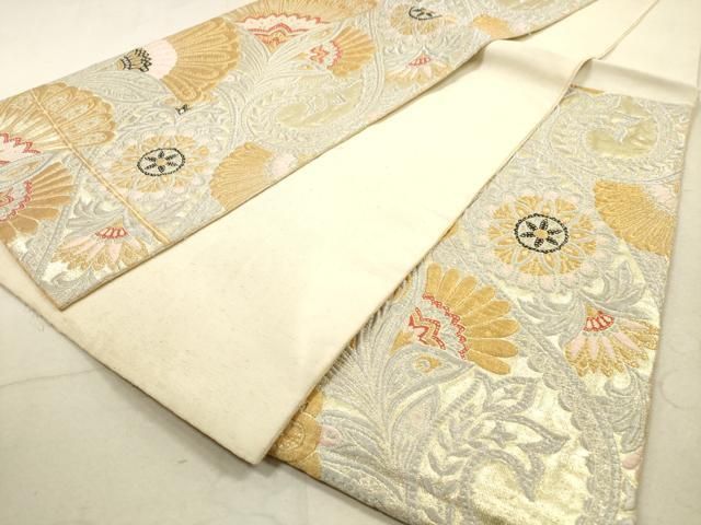平和屋着物◎六通柄 本袋帯 更紗花文 金銀糸 正絹 逸品 DABA8101xg