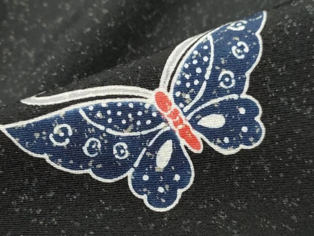 平和屋着物□上質な小紋 型染 舞蝶花丸文 黒地 正絹 逸品 DABA9416qa