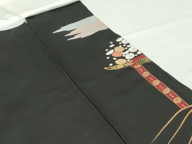 平和屋着物□谷崎潤一郎の世界 黒留袖 駒刺繍 扇面御所車飛鶴人物文 暈