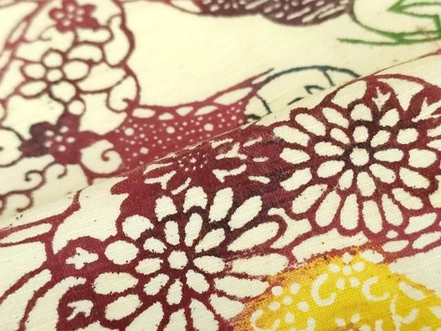 平和屋着物□上質な小紋 紬地 型染め 吉祥花松文 三越扱い 正絹 逸品