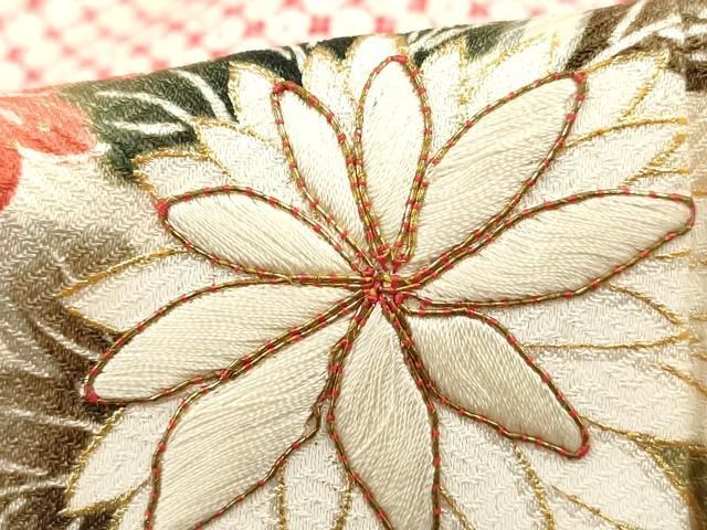 平和屋着物□豪華振袖 駒刺繍 雪輪重ね花文 金彩 正絹 逸品 DABA9433qa