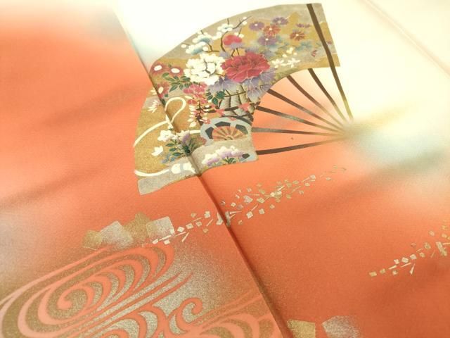 平和屋着物□訪問着 流水扇面花車文 暈し染め 金彩 正絹 逸品