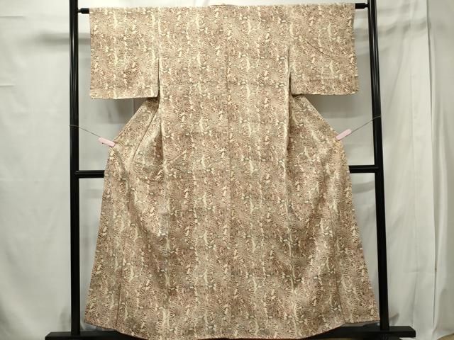 平和屋着物□上質な小紋 尾長鳥花文 鬼しぼ縮緬 正絹 逸品 未使用