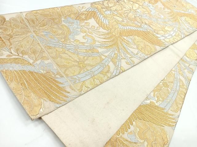 平和屋着物◎六通柄袋帯 更紗花鳥文 金銀糸 正絹 逸品 CABB1060nb