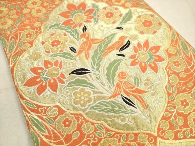 平和屋着物◎六通柄袋帯 唐織 更紗花鳥文 金銀糸 正絹 逸品 DABA8157xg