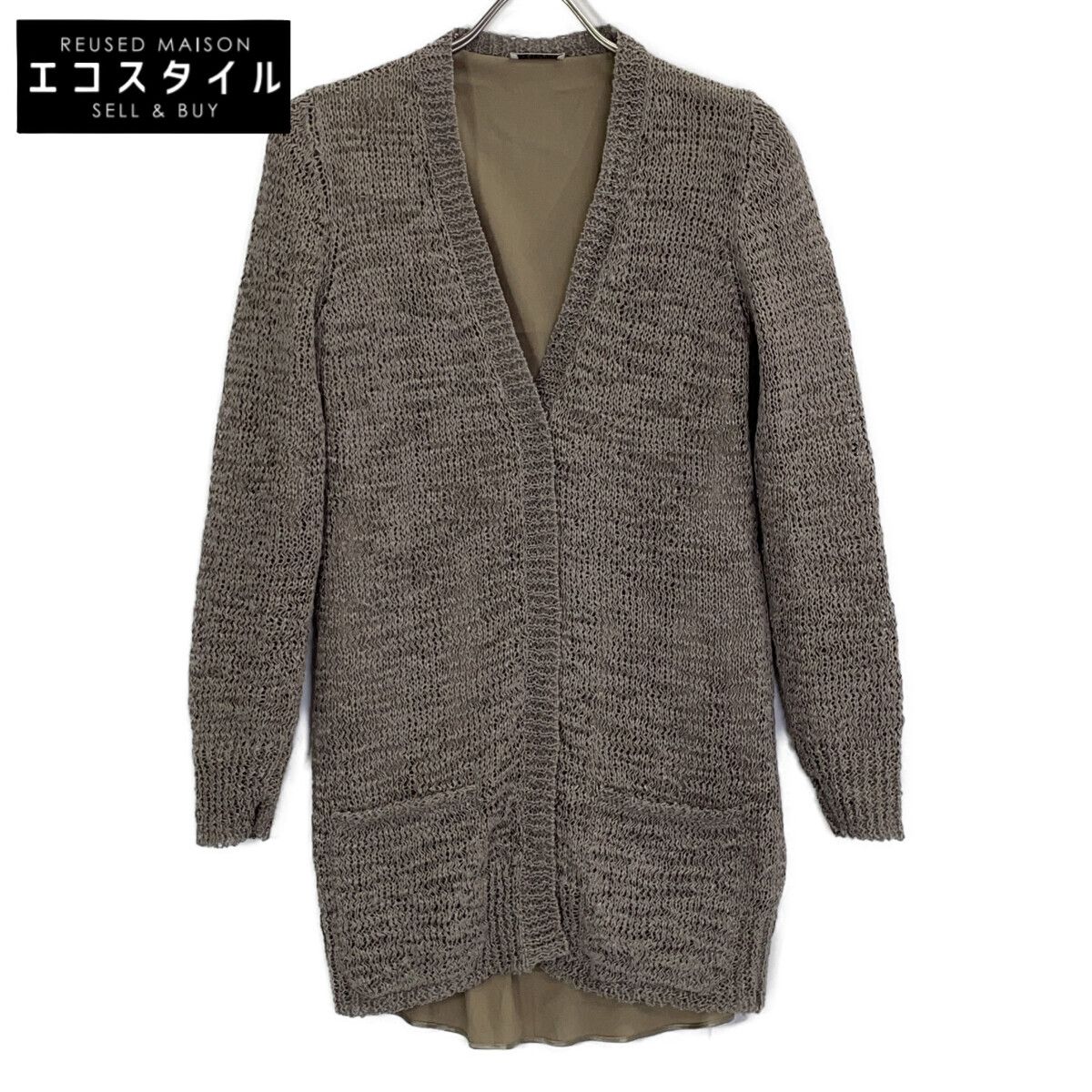 ブルネロクチネリ　ロングカーディガン 美品 ブルネロクチネリ カシミヤロングカーディガン M グレー スパンコール