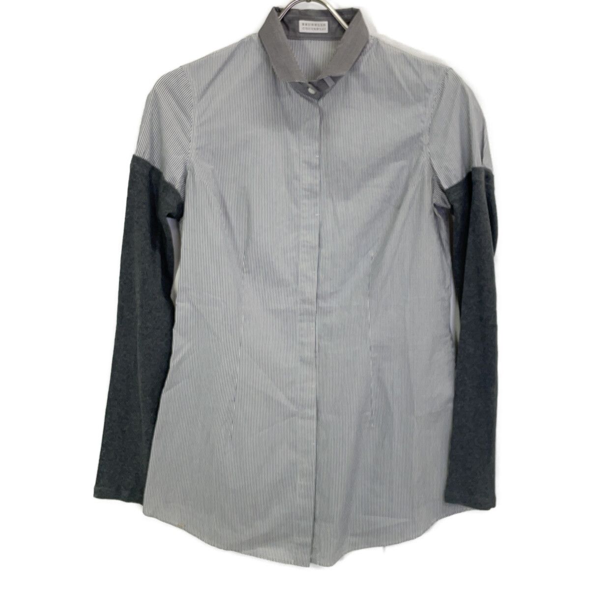 BRUNELLO CUCINELLI ブルネロクチネリ ｸﾞﾚｰ ｽﾄﾗｲﾌﾟ 切り替えｼｬﾂ S