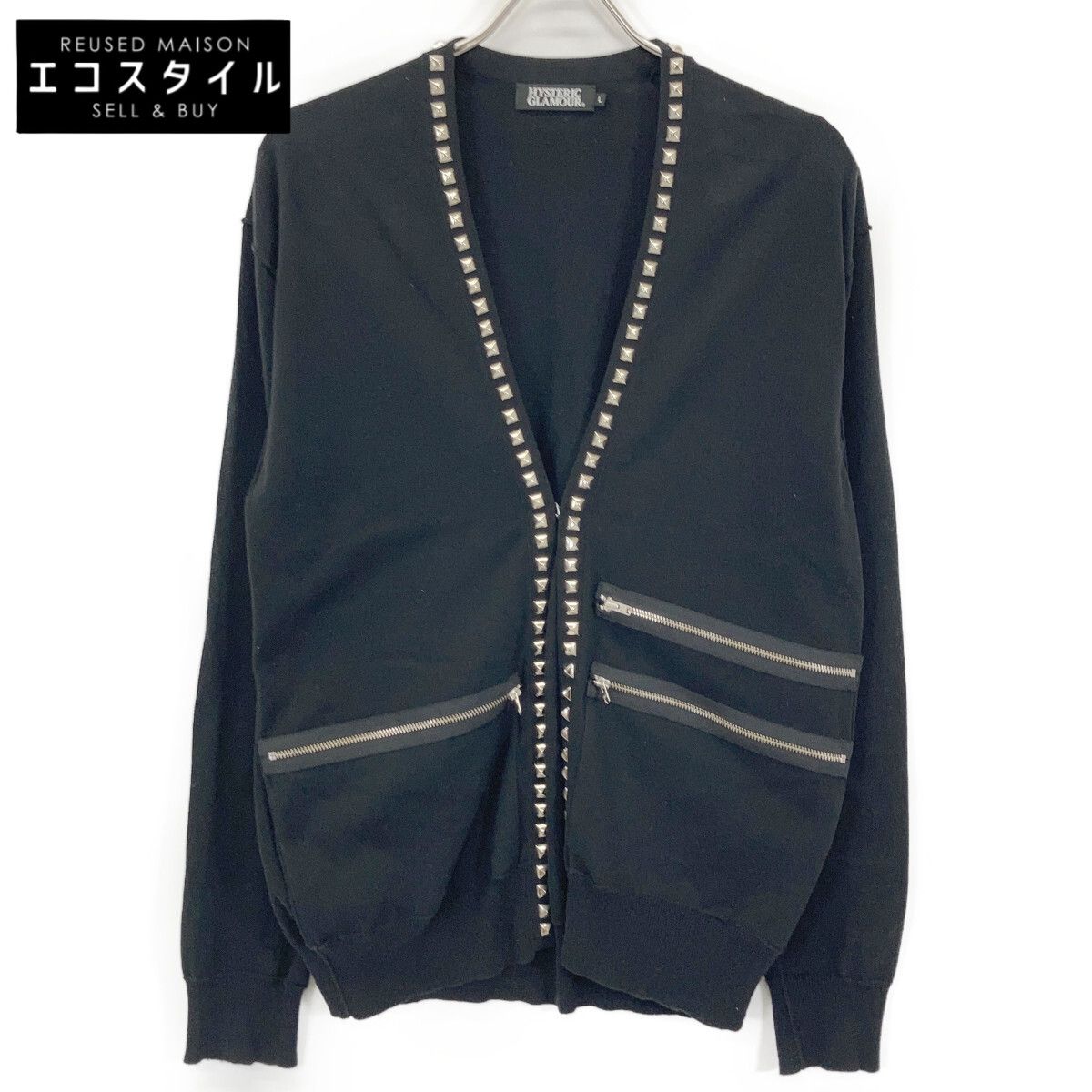 ヒステリックグラマー ニットカーディガン HYSTERIC GLAMOUR ヒステリックグラマー 02182ND02 ﾌﾞﾗｯｸ ZIPPER