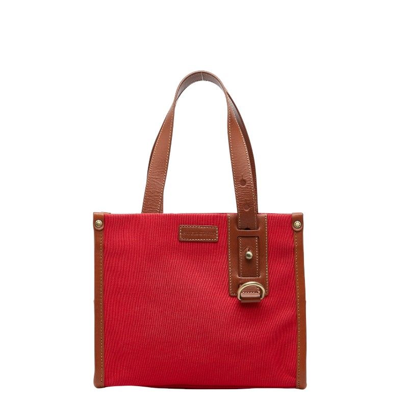 バーバリー トートバッグ ハンドバッグ レッド ブラウン キャンバス