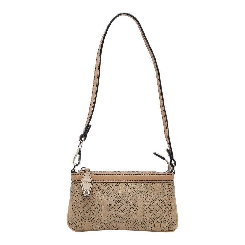 ロエベ アナグラムロゴ アクセサリーポーチ ハンドバッグ ベージュ PVC