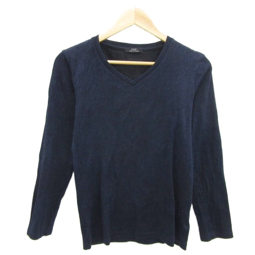 [5351プールオム]ベルベット レースアップ カットソー(日本製) 5351プールオム 5351 POUR LES HOMMES Tシャツ カットソー 1 紺