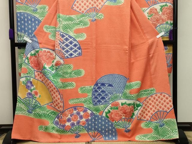 平和屋着物○名門 藤娘きぬたや・総絞り 振袖 エ霞扇面花文 正絹 逸品