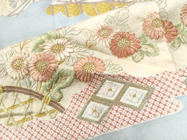 平和屋着物●訪問着　駒刺繍　霞草花文　金彩　仮絵羽　正絹　逸品　未使用　CAAW8028yc 平和屋着物○訪問着 駒刺繍 エ霞雲取り籬花文 金彩 仮絵羽 正絹 逸品