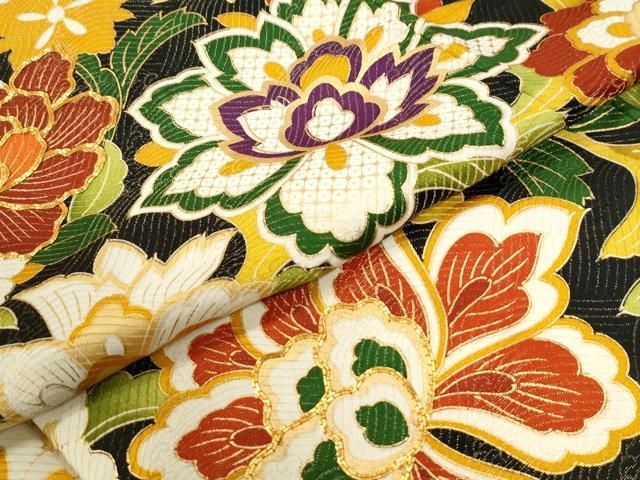 平和屋着物○豪華振袖 駒刺繍 更紗花唐草文 金彩 正絹 逸品 CABB4361yc