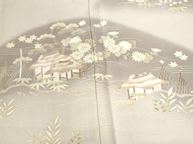 平和屋着物○訪問着 遠山風景草花文 暈し染め 金彩 三越扱い 正絹 逸品