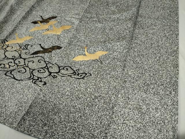平和屋着物●訪問着　流水飛鶴文　たたき染め　黒地　金彩　ロング丈　正絹　逸品　CABB4405yc 平和屋着物○訪問着 流水飛鶴文 たたき染め 黒地 金彩 ロング丈 正絹