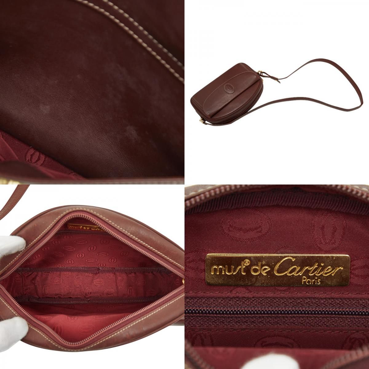 カルティエ マストライン 斜め掛け ショルダーバッグ ワインレッド