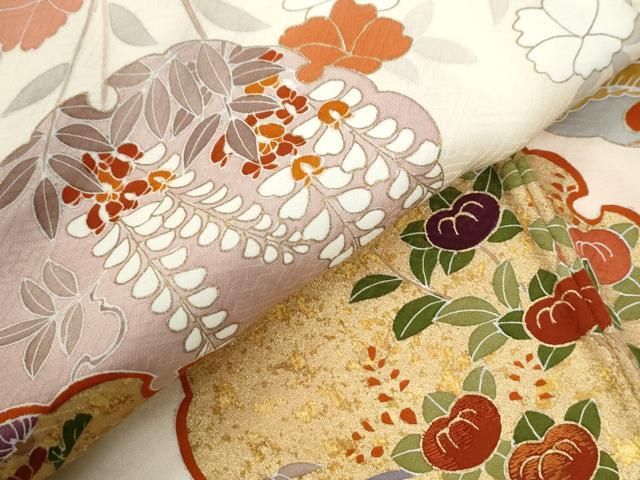 平和屋着物○訪問着 刺繍 雪輪鴛鴦草花文 暈し染め 金彩 正絹 逸品