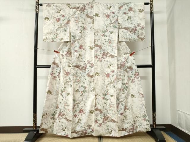 平和屋着物○本場染大島紬 手描き 吉祥草花文 正絹 逸品 CABB4551yc