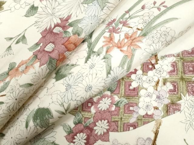 平和屋着物○本場染大島紬 手描き 吉祥草花文 正絹 逸品 CABB4551yc