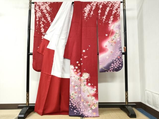 平和屋着物○豪華振袖 駒刺繍 雪輪毬舞花文 暈し染め 金彩 正絹 逸品