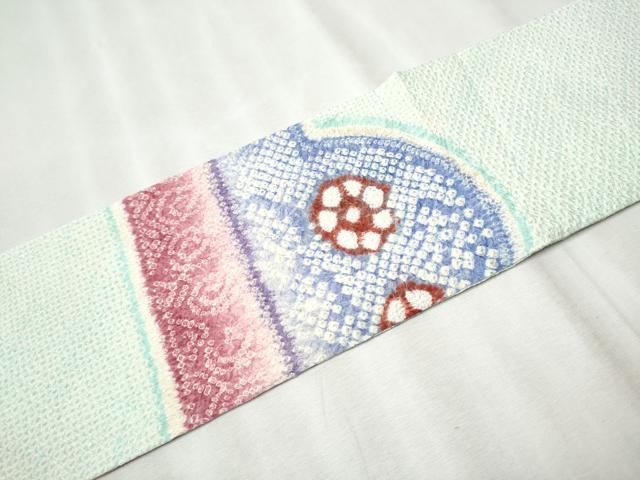 平和屋着物○名門 藤娘きぬたや・総絞り 九寸名古屋帯 総絞り 幾何学花