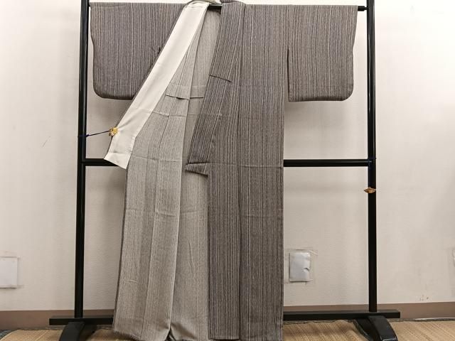 平和屋着物▽上質な小紋 単衣 縞 鬼しぼ縮緬 正絹 逸品 BAAW3539mz