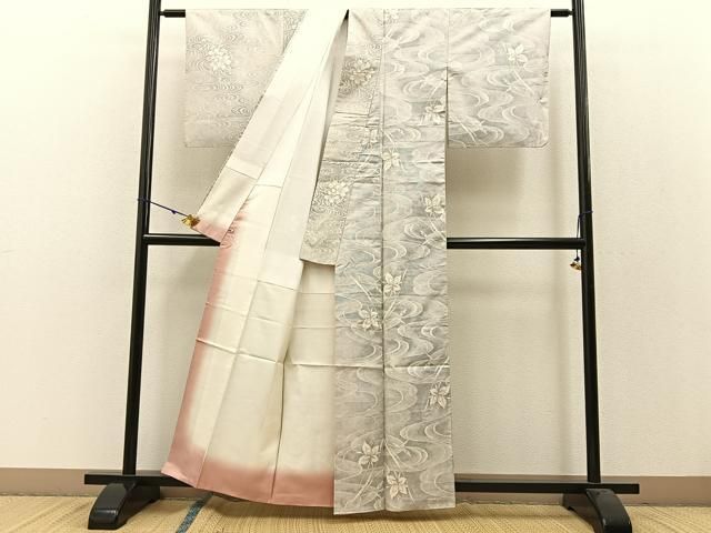 平和屋着物○都喜ヱ門 本場大島紬 白大島 9マルキ 流水花文 さが美扱い