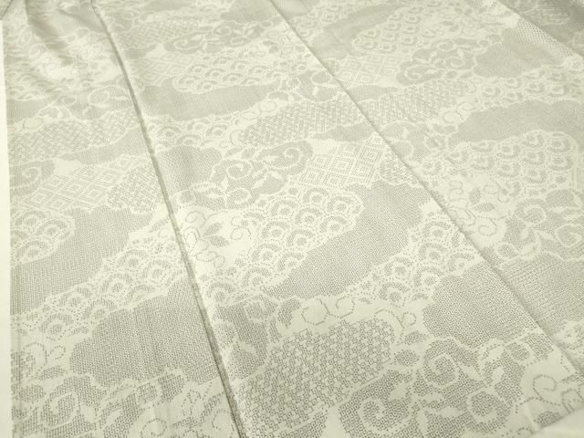 平和屋着物▽結城紬 単衣 雲取り吉祥文 100亀甲 正絹 逸品 DABA4300az