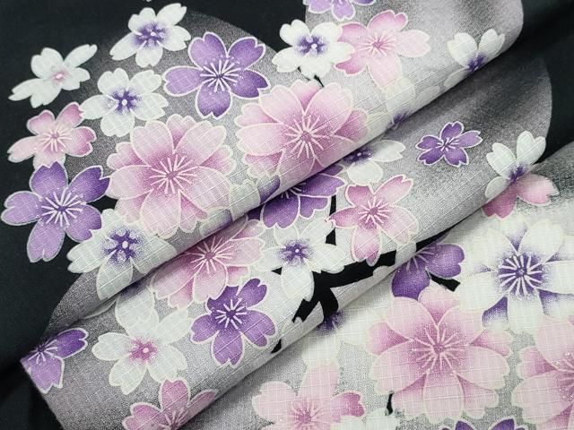 平和屋着物∴夏物 浴衣 綿紅梅 ラメ 舞桜 黒地 綿 逸品 CABB6567ng