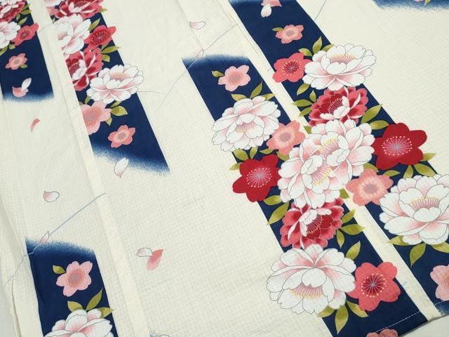 平和屋着物∴夏物 浴衣 綿紅梅 牡丹花文 綿 逸品 CABB6569ng - メルカリ