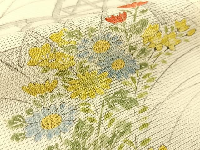 平和屋着物＊夏物 小紋 絽 手描き 籬草花文 正絹 逸品 BAAW5072hj