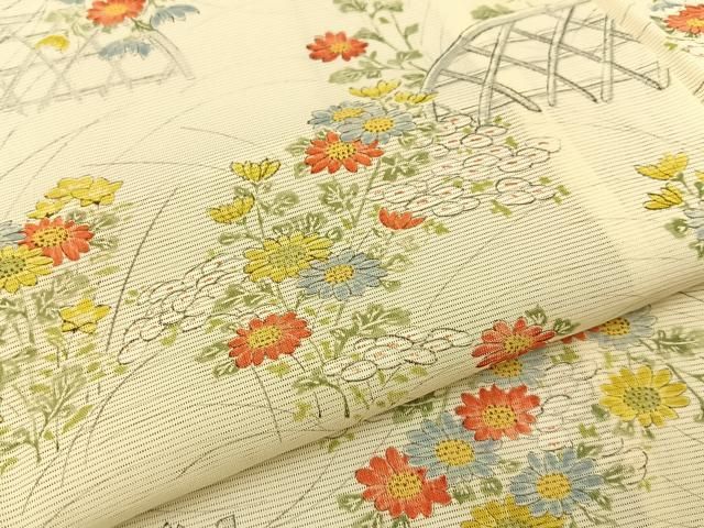 平和屋着物＊夏物 小紋 絽 手描き 籬草花文 正絹 逸品 BAAW5072hj